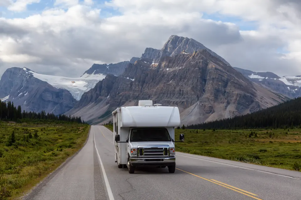 A motorhome on a mountain highway