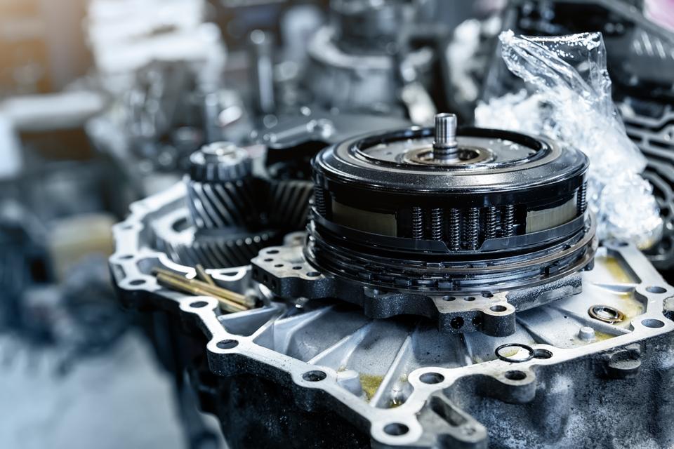 The clutch drum of an automatic transmission during a teardown