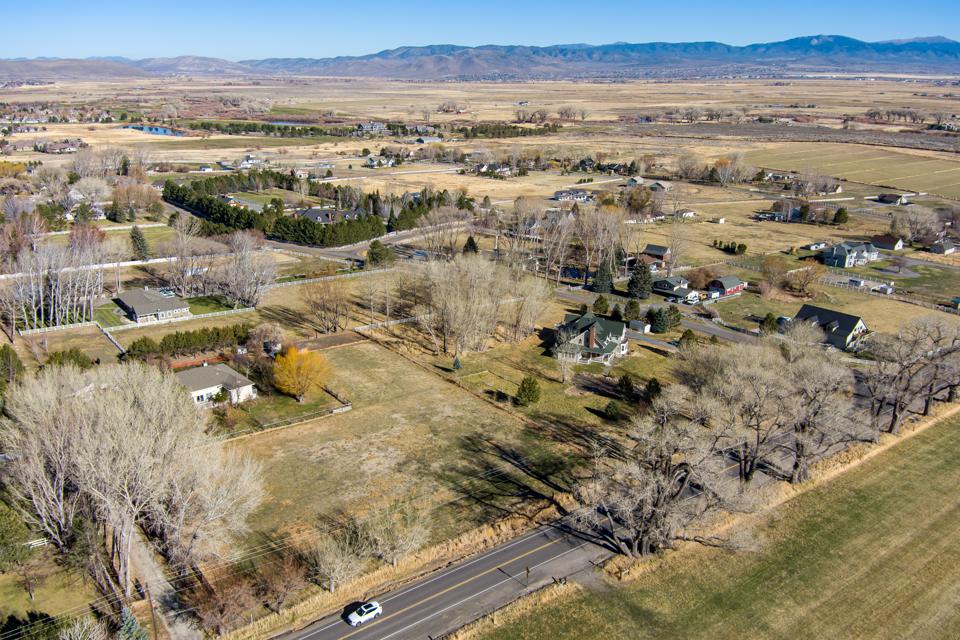 Ranches and farmland around Genoa in the Carson Valley, from the air