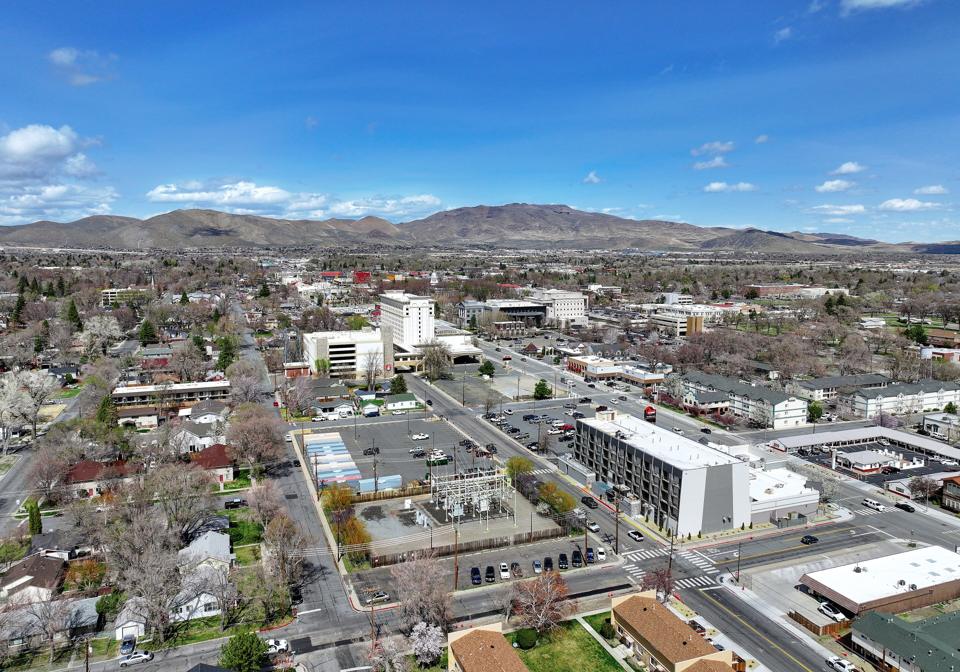 Carson City from the air with the hills behind