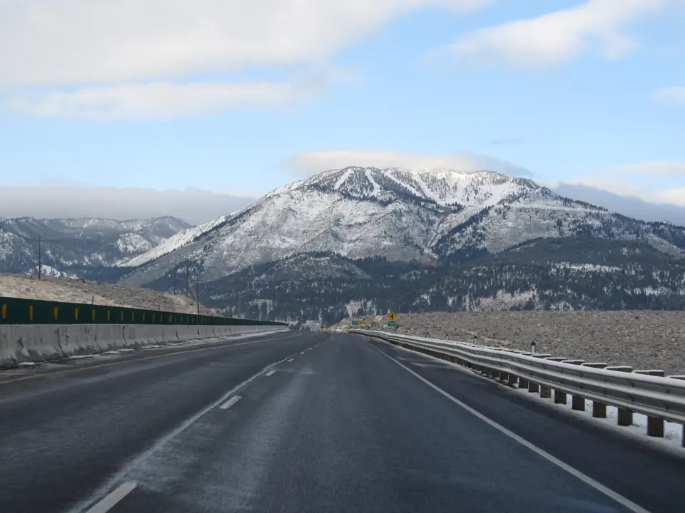 US 395 near Washoe City with snow on the Carson Range